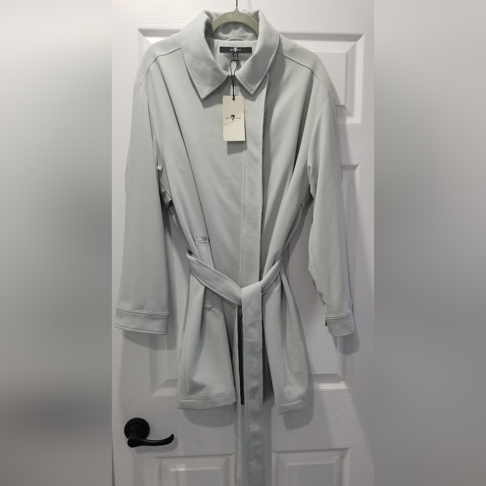 7 For All Mankind Womens Trench Coat Size Large NWT In Light Blue